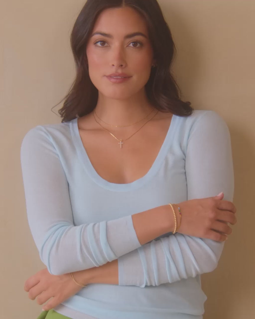 Dainty Baguette Birthstone Bracelet and Beaded Stacking Bracelet Set