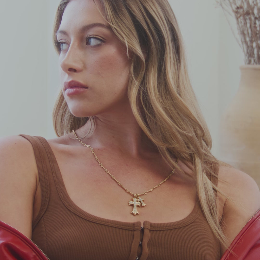 Double Cross Pendant Necklace