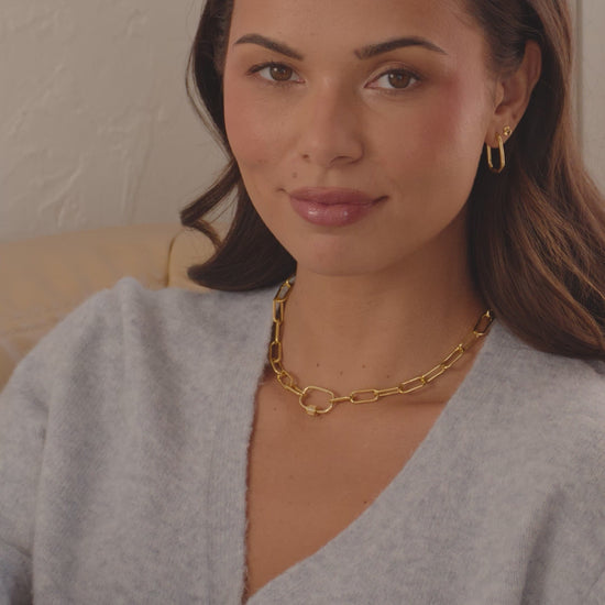 Link Chain Necklace with Pave Carabiner Clasp