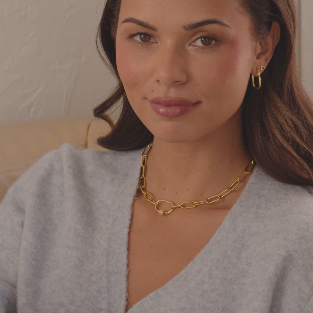 Link Chain Necklace with Pave Carabiner Clasp