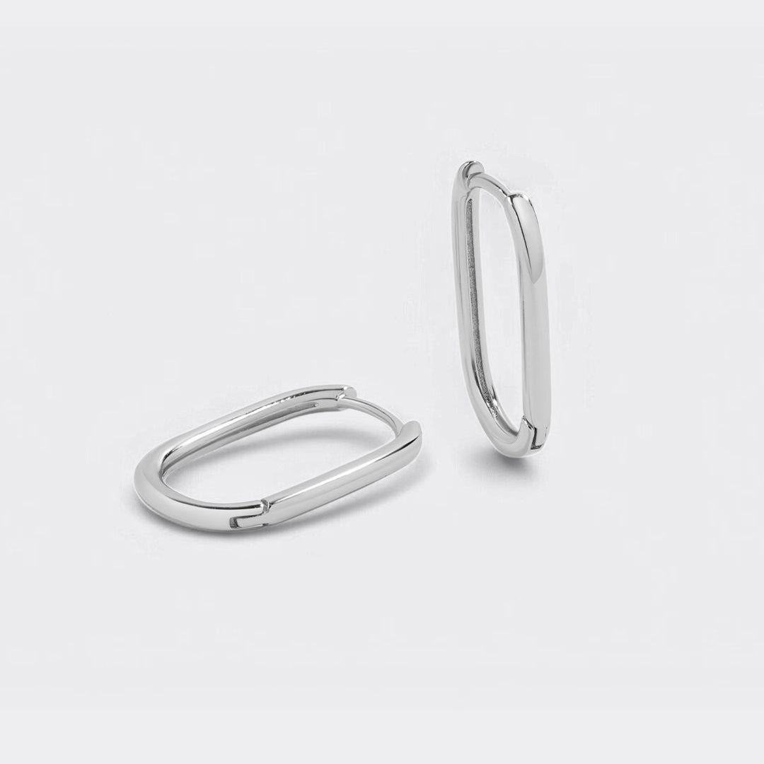 Retro Box Huggie Hoop Earrings in 925 sterling silver, in its gift packaging