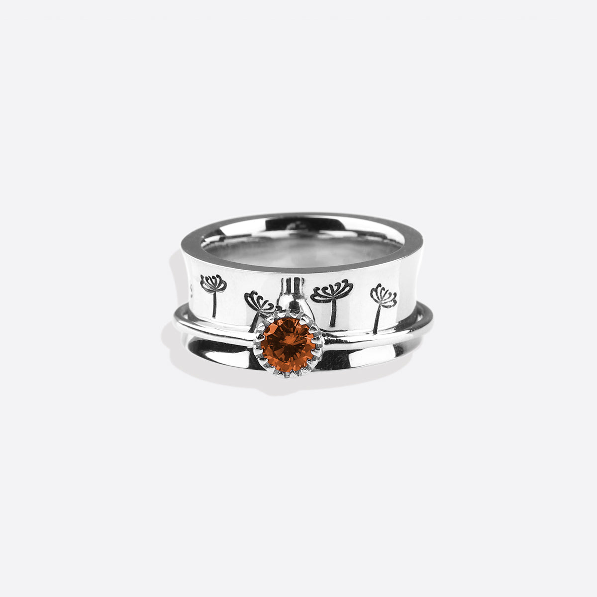Silver Dandelion Birthstone Spinning Fidget Ring with November birthstone