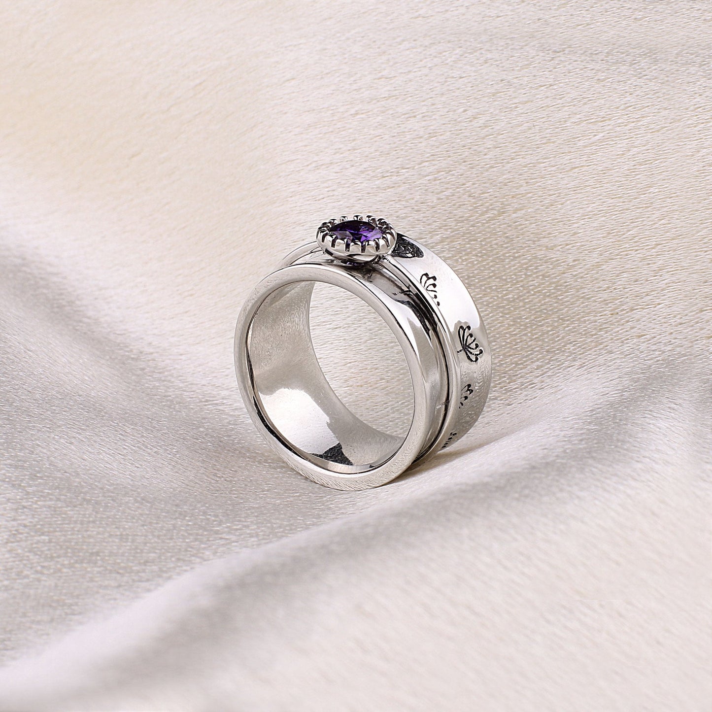 Silver Dandelion Birthstone Spinning Fidget Ring