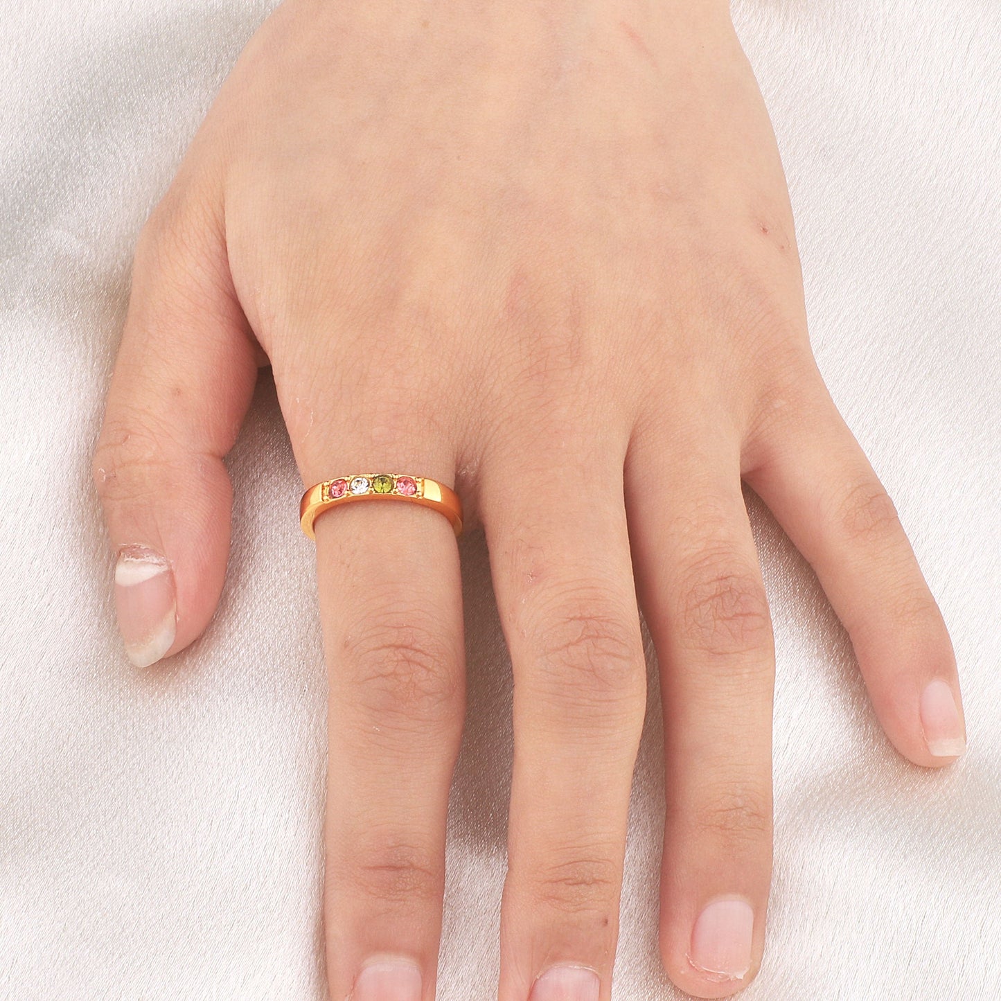 Stackable Birthstones Band Ring in gold tone