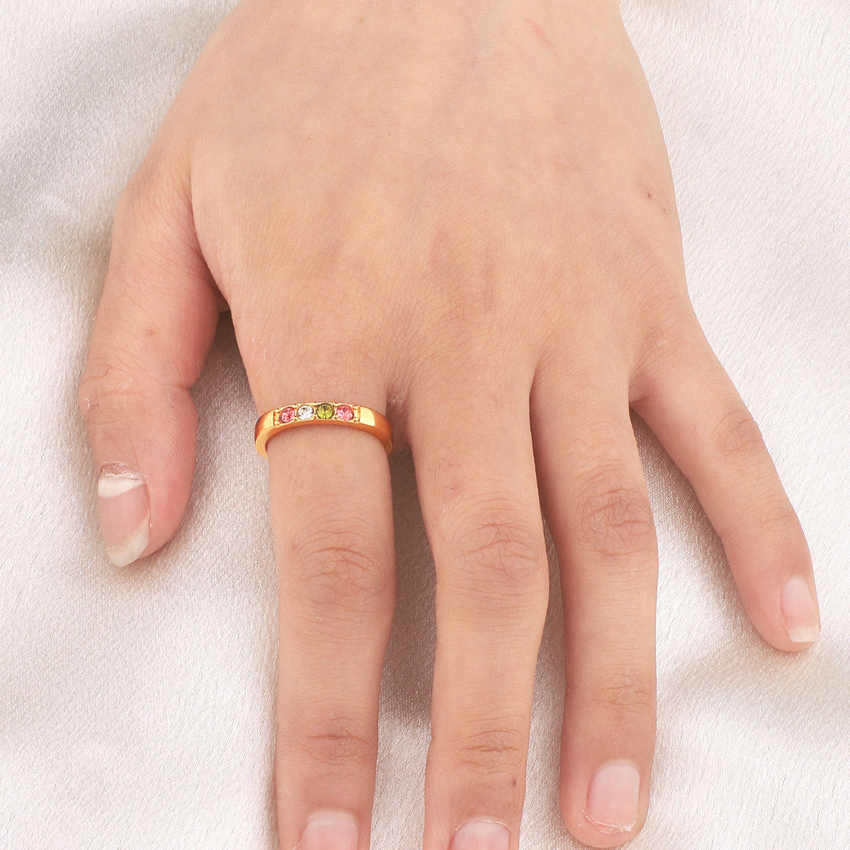 Stackable Birthstones Band Ring in gold tone