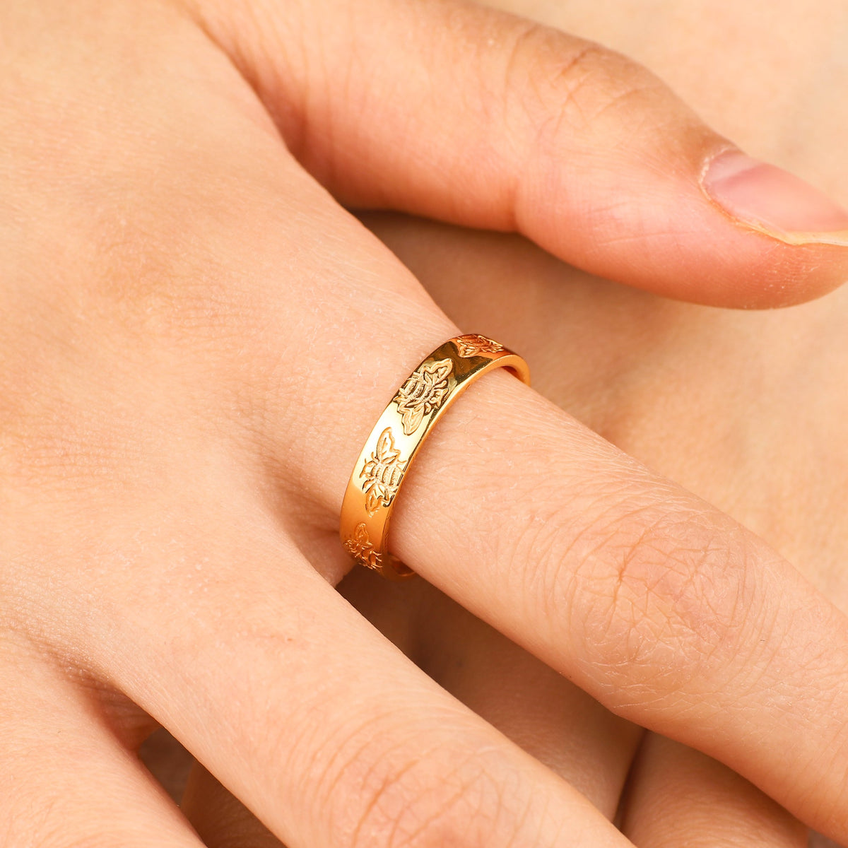 Stamped Honey Bee Band in gold tone