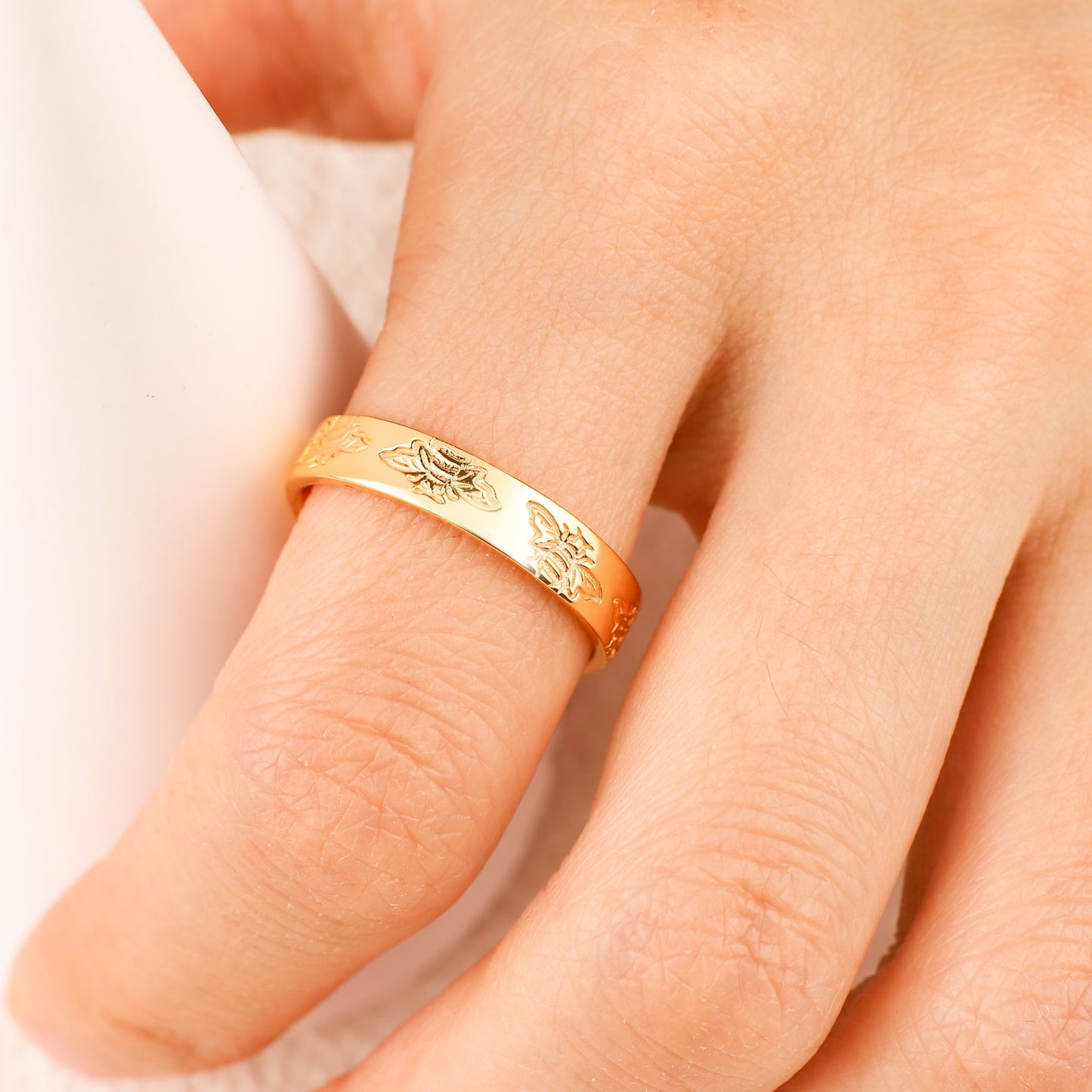 Stamped Honey Bee Band in gold tone