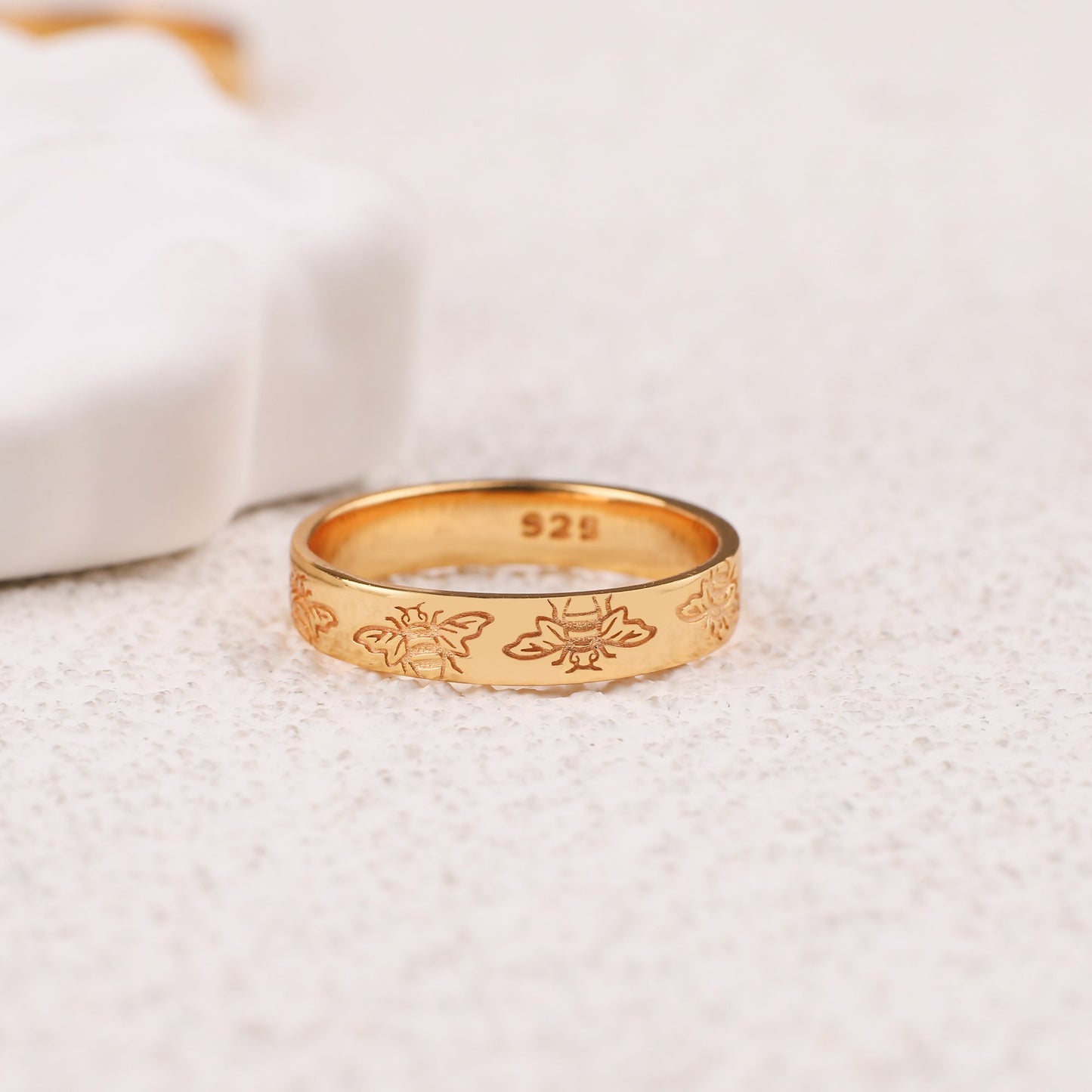 Stamped Honey Bee Band in gold tone