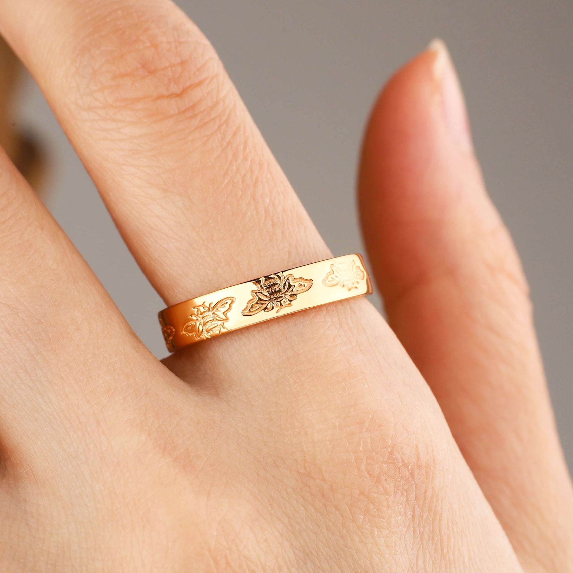 Stamped Honey Bee Band in gold tone