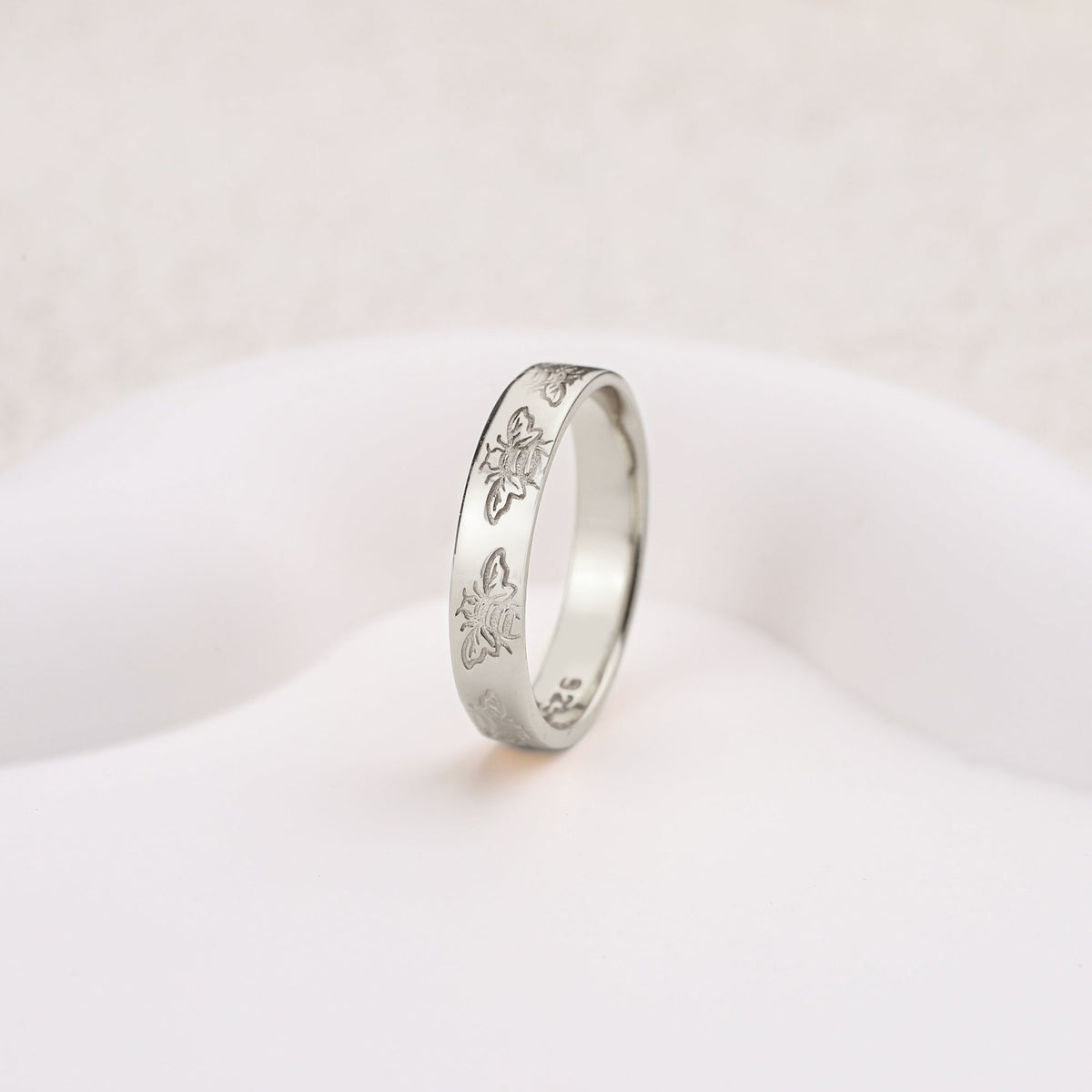 Stamped Honey Bee Band in 925 sterling silver
