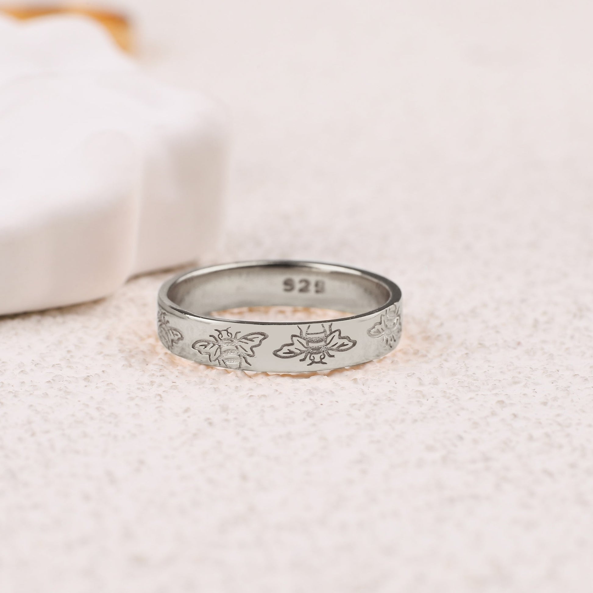 Stamped Honey Bee Band in 925 sterling silver