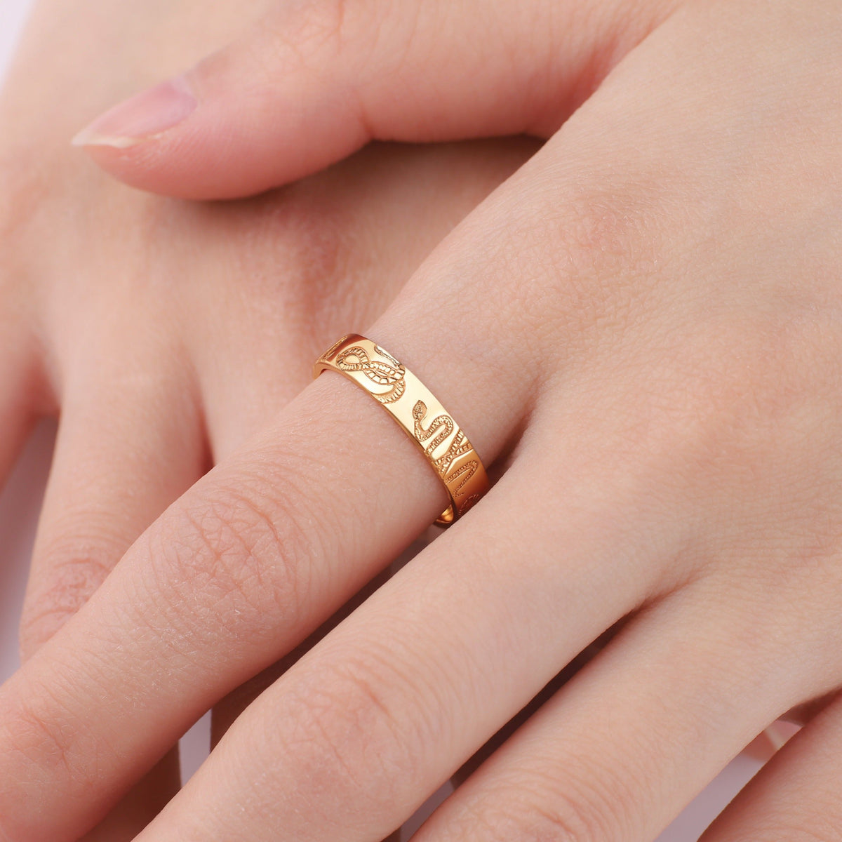Stamped Snake Band in gold tone