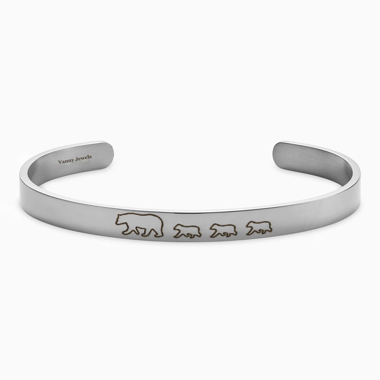 Mama Bear & Her Baby Bears Engraved Cuff Bracelet