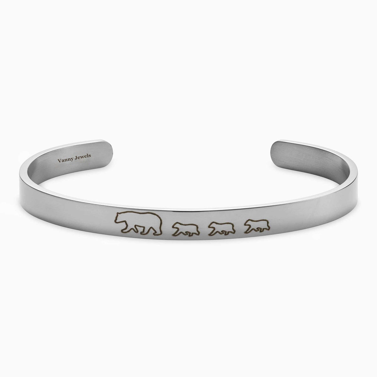 Mama Bear & Her Baby Bears Engraved Cuff Bracelet