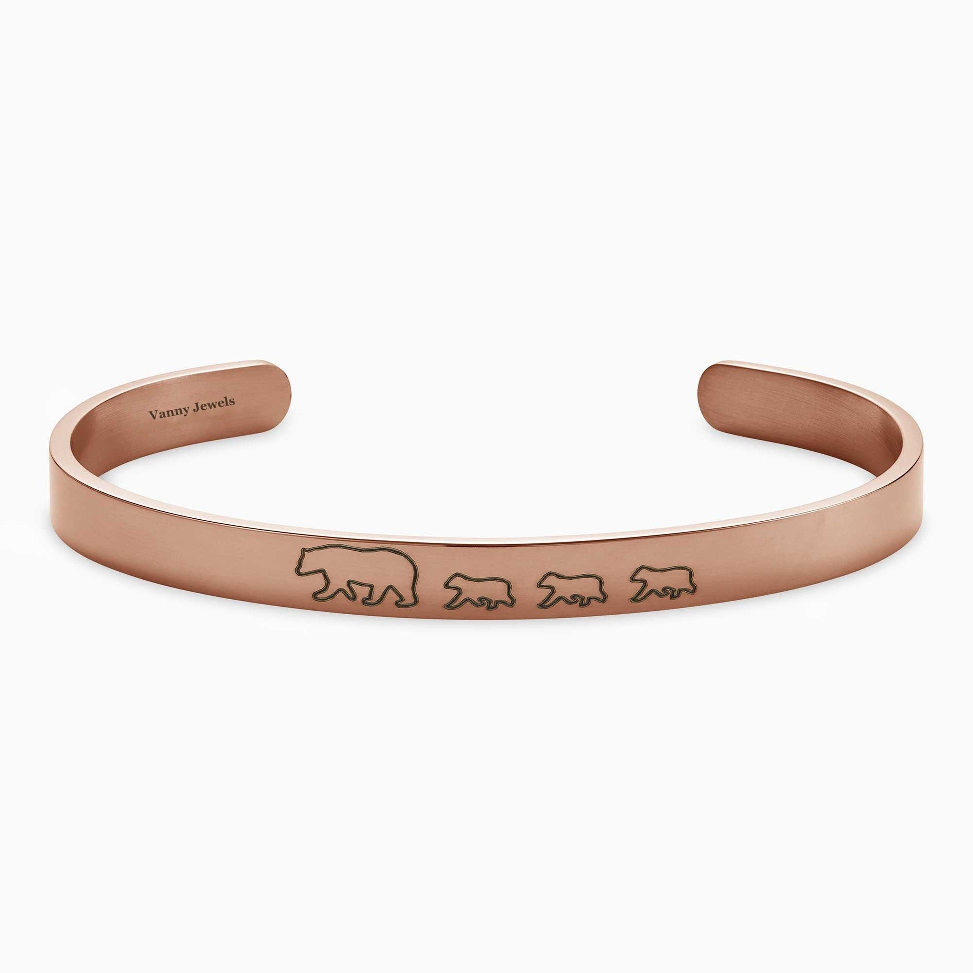 Mama Bear & Her Baby Bears Engraved Cuff Bracelet