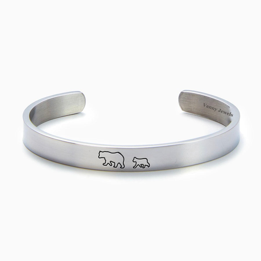 Mama Bear & Her Baby Bears Engraved Cuff Bracelet