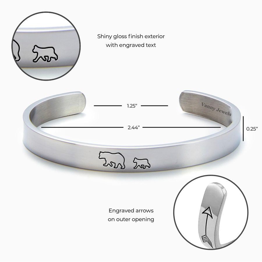 Mama Bear & Her Baby Bears Engraved Cuff Bracelet