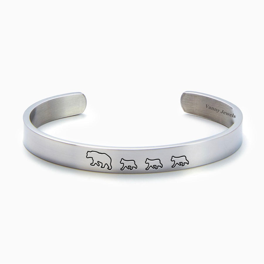 Mama Bear & Her Baby Bears Engraved Cuff Bracelet