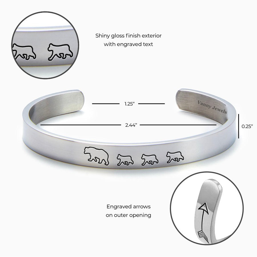 Mama Bear & Her Baby Bears Engraved Cuff Bracelet