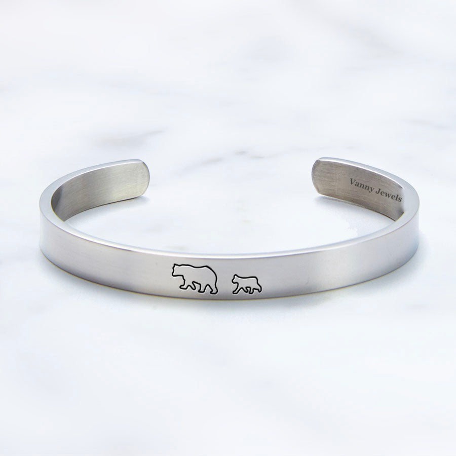 Mama Bear & Her Baby Bears Engraved Cuff Bracelet