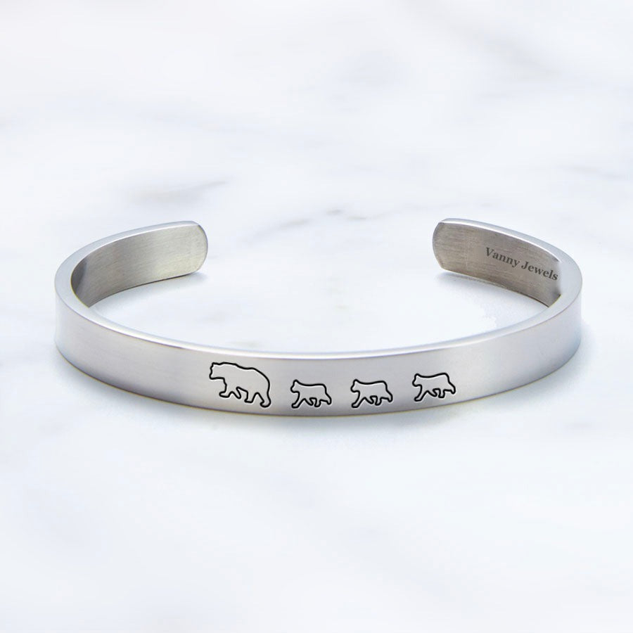 Mama Bear & Her Baby Bears Engraved Cuff Bracelet