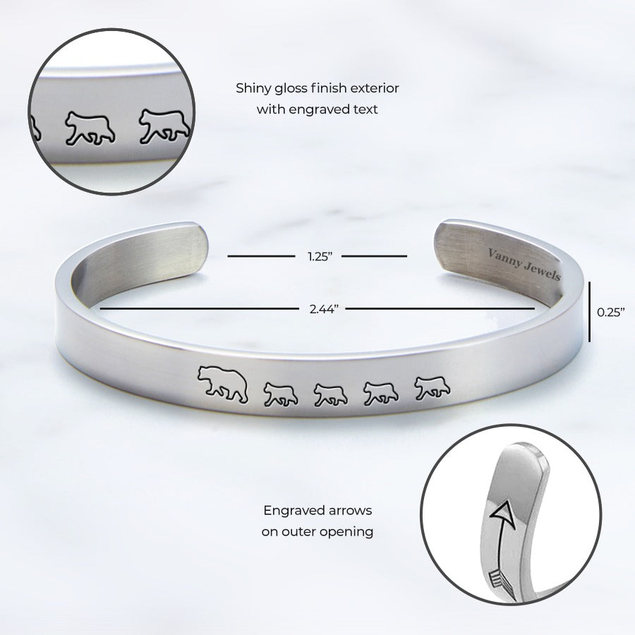 Mama Bear & Her Baby Bears Engraved Cuff Bracelet