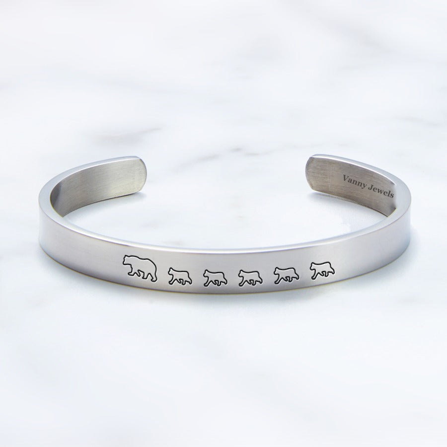 Mama Bear & Her Baby Bears Engraved Cuff Bracelet