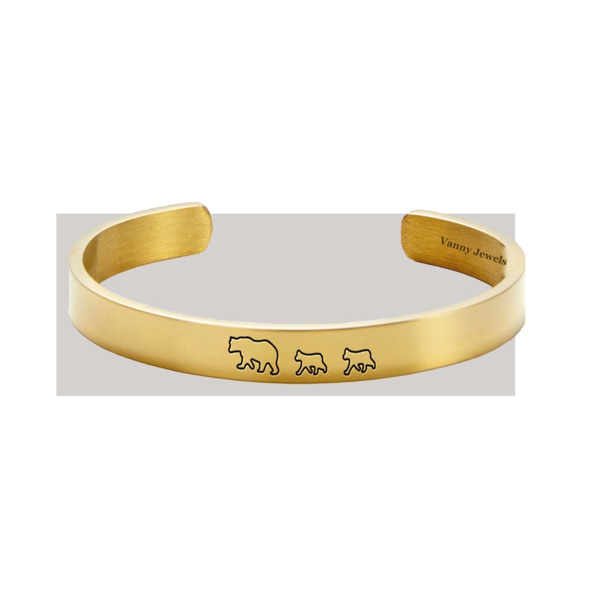 Mama Bear & Her Baby Bears Engraved Cuff Bracelet