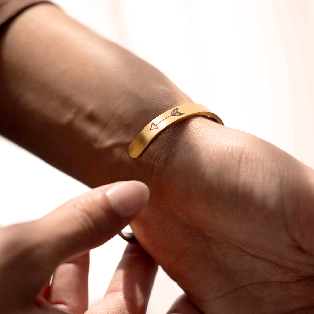 Mama Bear & Her Baby Bears Engraved Cuff Bracelet in gold tone