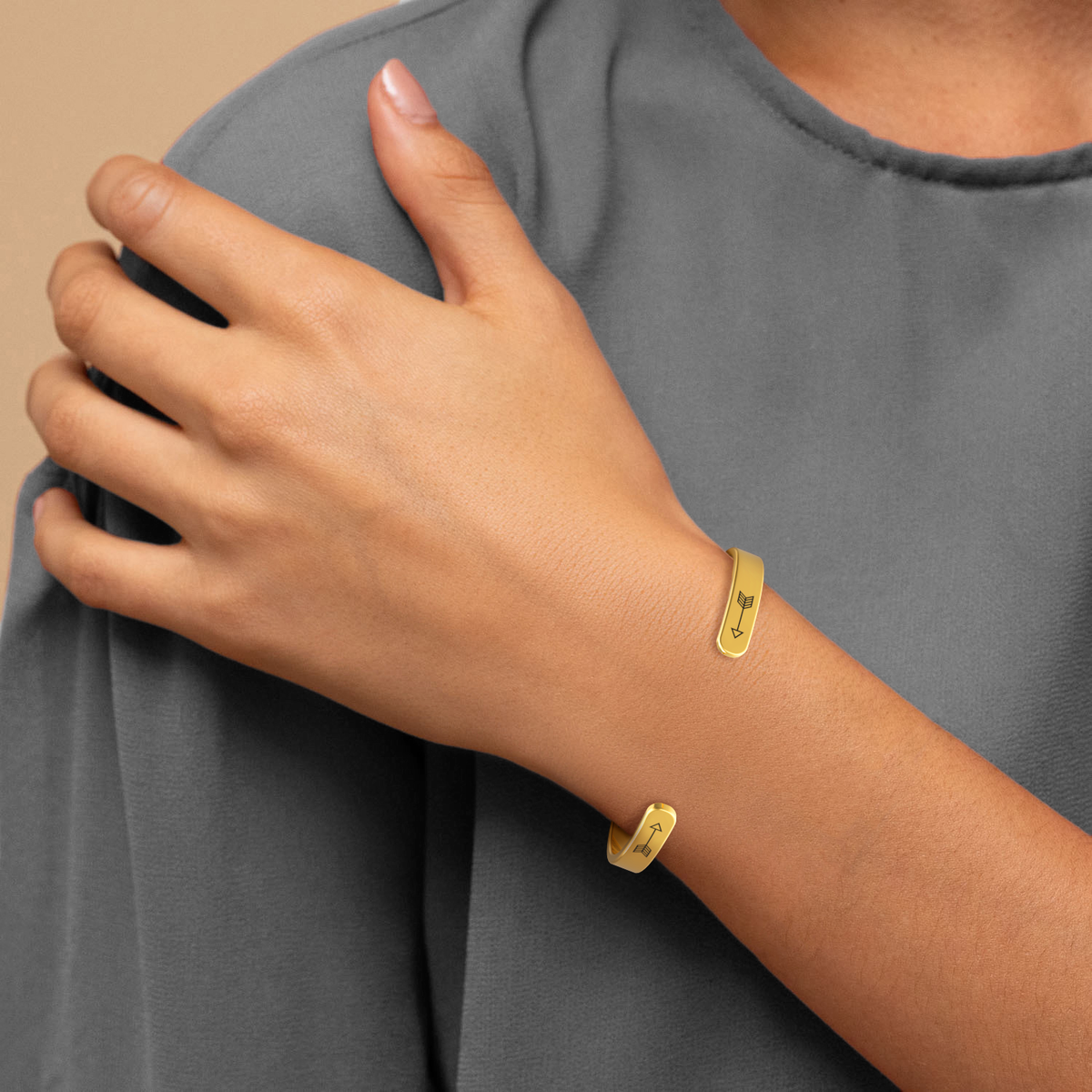 Mama Bear & Her Baby Bears Engraved Cuff Bracelet in gold tone
